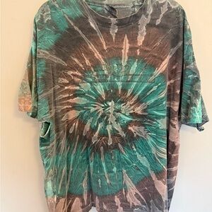 Vintage 90s Tye Dye Lizard Hawaiian Surfer Distressed T Shirt Green Size Xl
